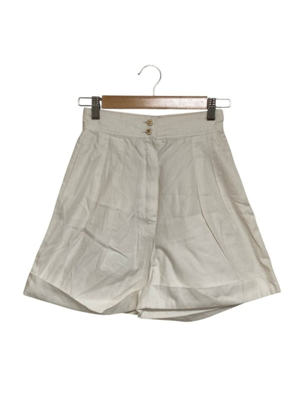 Chanel Vintage T-tuck Cotton Shorts 36 White